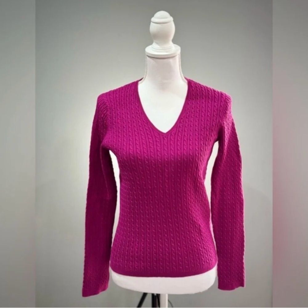 SALE! Pink Jones New York Cable Knit V-Neck Sweater Size S EUC
